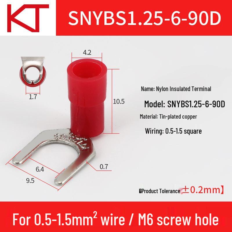 Kaishtong 90° U/Y-Shaped Nylon Pre-Insulated Terminal, SNYBS1.25-6-8