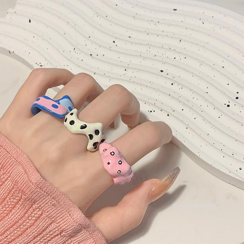 Delightful Stylish Irregular Copper Ring With Colorful Drip Glaze For Women Fashion