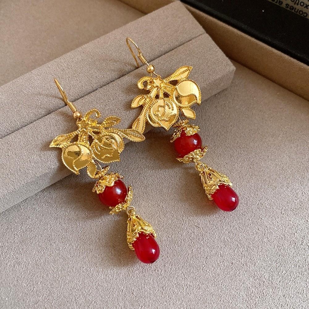 Aesthetic Bride Cherry Stud Earrings Jewelry New Year Earrings Chinese Wedding Earrings  Woman