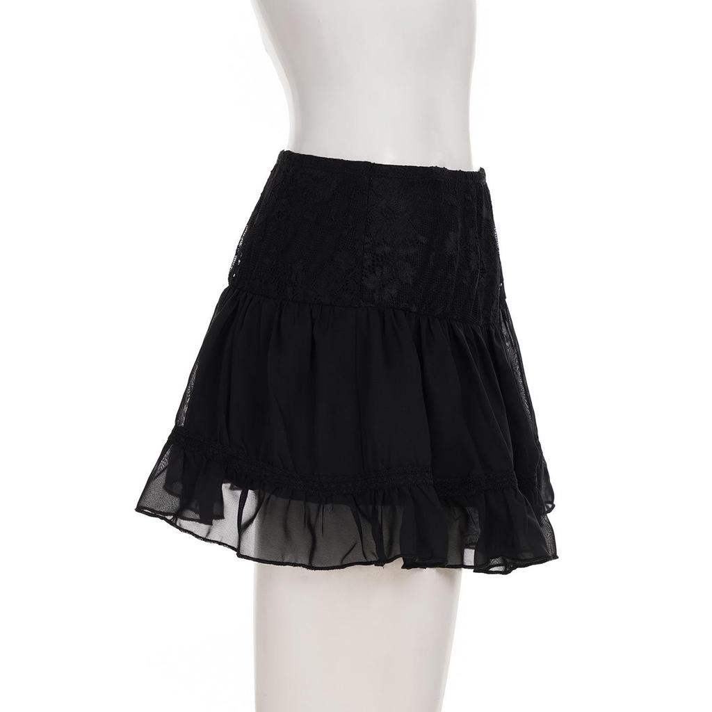 Spring/Summer Ballet Style High Waist Black Lace A-line Skirt for Women