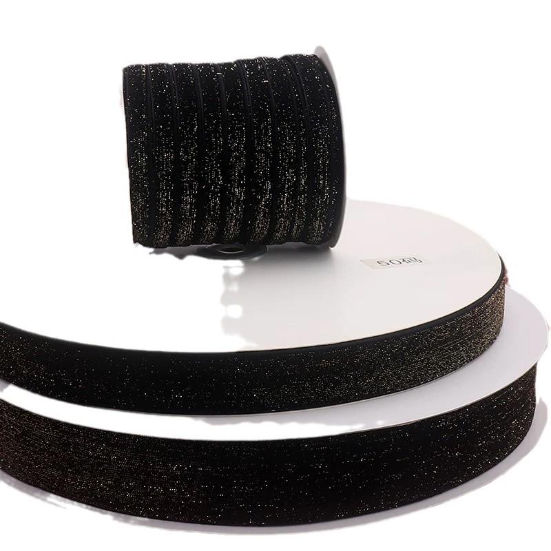Green Velvet Ribbon with Gold & Silver Glitter Thread for DIY Hair Accessories