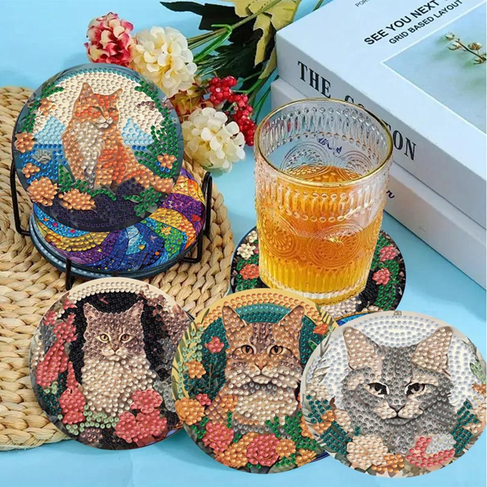 8pcs Animal DIY Diamond Painting Art Coaster Kit Special Shape Diamond Painting Crafts Coaster for Adults Beginner Gift Supplies
