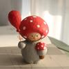 Wooden Mushroom Figurine Hand-Carved Mushroom Elf Holding A Balloon Rustic Tabletop Mushroom Decoration for Home Office Desk Shelf