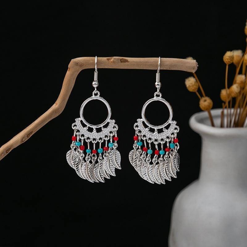 Ethnic Style Imitation Miao Silver Earrings, Colorful Long Fringed Chain Earrings, Hot-selling Earrings In Scenic Spots, Qinghe Jewelry Batches
