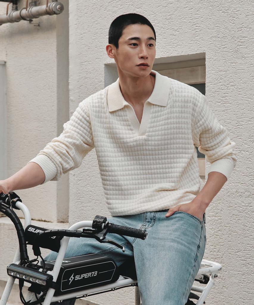 PLAC Waffle Long Sleeve Collared Knit Ivory