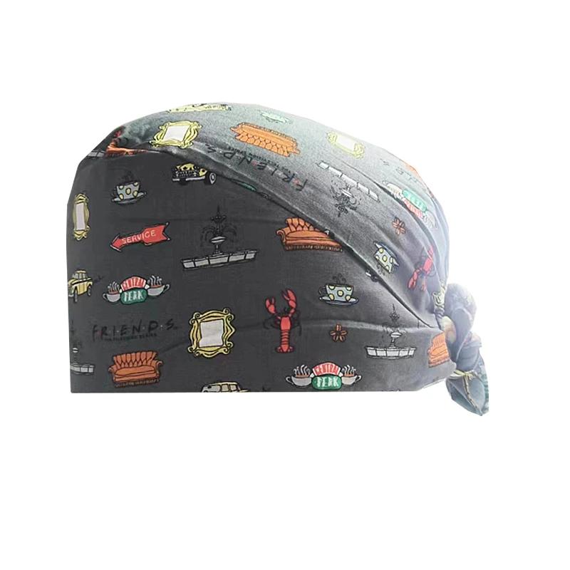 HZMNOI 100% Coton Bonnets Chirurgicaux Imprimés à Lien Arrière Section Élastique Bonnet de Bloc Infirmière pour Hommes Femmes Hôpital Chapeaux Médicaux Nouvelle Arrivée