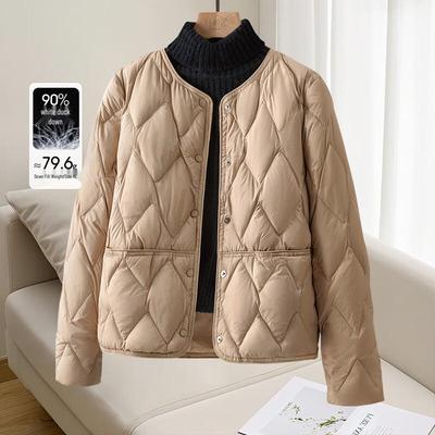 Silk Birch Damen 2025 Herbst Leichte 90% Daunenjacke mit Rundhalsausschnitt