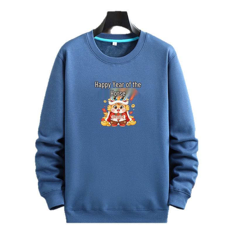 Year of the Horse Red Plus Size Men's Festive Velvet Warm Hoodie