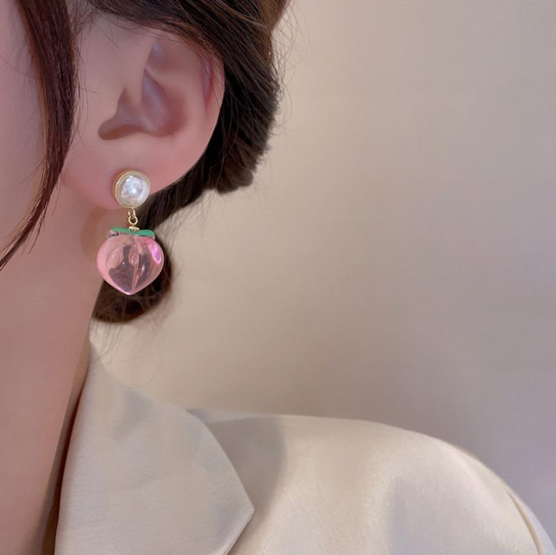 Summer Hot Korean Acrylic Trendy Pink Peach Drop Earrings for Women Girls Cute Sweet Jewelry Gift Fashion Fruit