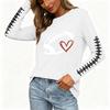 Women's Fashion Rugby Print Long Sleeve Neck Top with Side Slit Hem