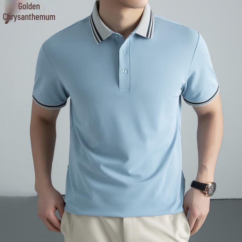 Camisa Polo Respirável de Mistura de Seda Masculina