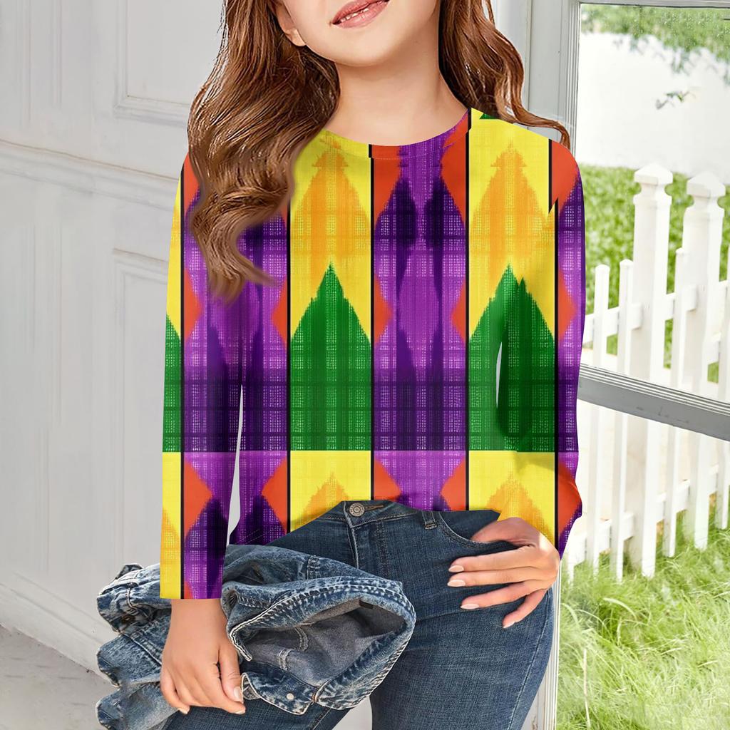 Dívčí trička s dlouhým rukávem Dětské podzimní topy Kulatý výstřih Potištěná základní trička