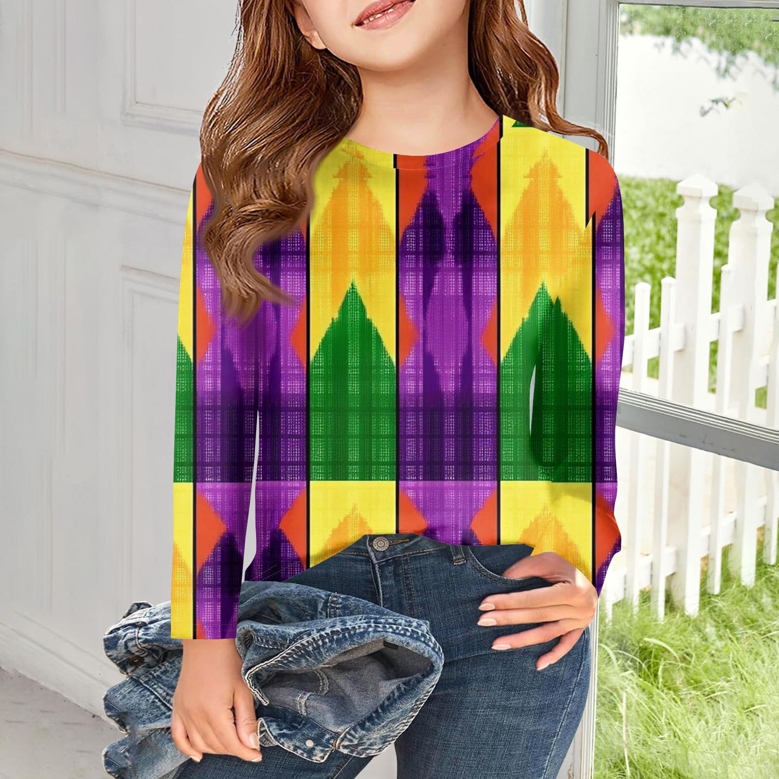 

Girls Long Sleeve T Shirts Kids Fall Tops Crewneck Printed Basic Tees 120