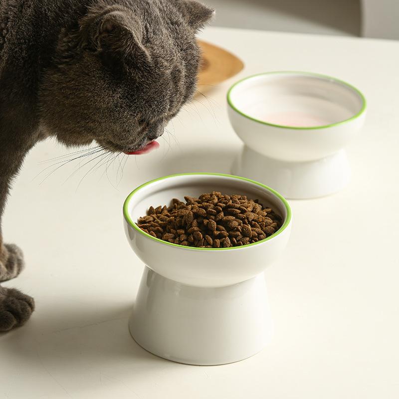 Ceramic Cat Bowl Anti Spill Pet Food Dish with Neck Support for Cats and Dogs