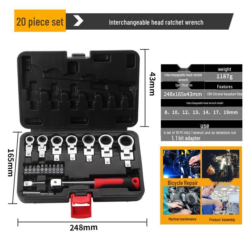 

Набор из 8 портативных вращающихся гаечных ключей с трещоткой и головкой на 180°