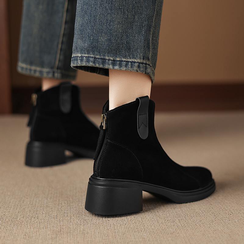 Krazing Pot Cow Suede Nubuck Winter Round Toe Modern Boots Med Heels Zipper Women Ankle Boots