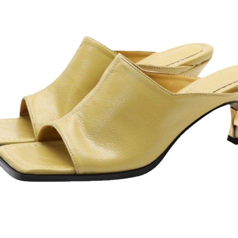 Mode Sandalen mit eckiger Zehenpartie Sommer neu bequem einreihig einfarbig mittelhoch modisch Outdoor-Sandalen für Damen