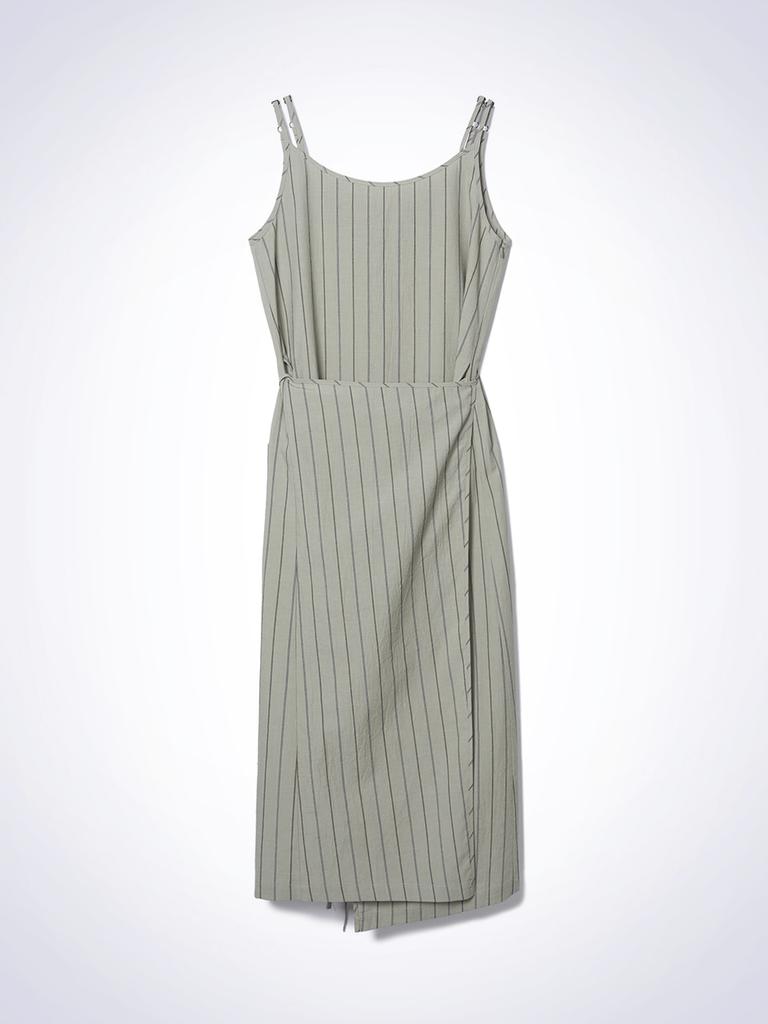 HAUS072C Grain Stripe Wrap One-Piece Khaki