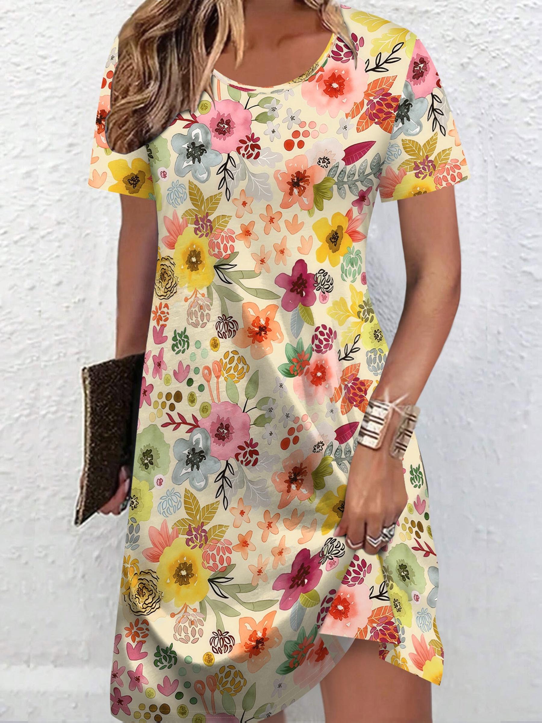 

2D Printed Simple Casual Fashionable Elegant Vacation Abstract Painting Floral Plant Leaf Small Floral Pattern All-over Print Breathable Round Neck Sh 4XL дубильная кора