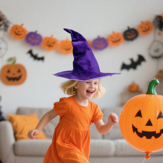 Velvet Witch Hat Sharp Corner Design Iron Wire Brim Role-Playing Themed Party Hat Halloween Costume Accessories