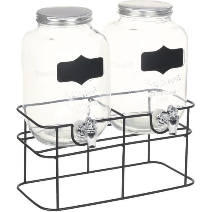 VidaXL 2 pcs Distributeurs de boissons avec support 2 x 4 L Verre