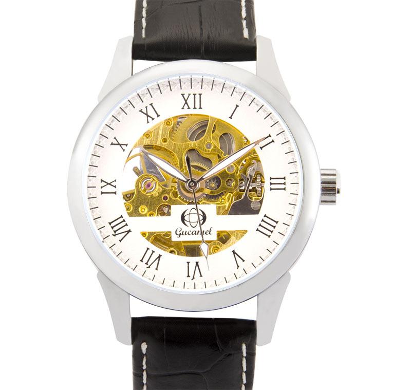 GUCAMEL Módní mechanické hodinky s římskými číslicemi, duté mechanické pánské hodinky, pánské hodinky