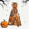 Women Plus Size White Round Neck Sleeveless Halloween Panda Ghost Printed Tie Waist A Line Dress
