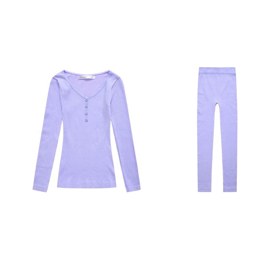 Pants Solid Color Long Sleeve Top Women Underwear Thermal Underwear Long Johns Set Top Pants Set