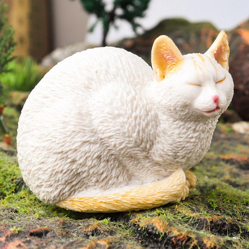 Sculpture Sleeping Cat Figurine Cartoon Animal Ornaments Creative Simulation Cat Statue  Home