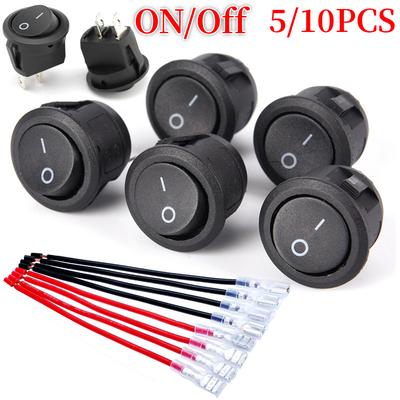 5/10PCS 12V Round Rocker Switch AC 6A/250V 10A/125V SPST 2 Pin 2 Position On/Off Toggle Switch for Car Boat Automotive RV