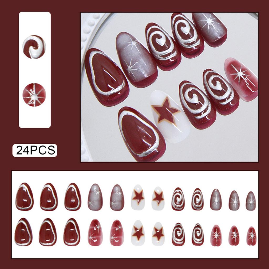 24pcs Amber Rose False Nails Press On Nails With Oil Paint Flower Designs Long Almond Elegant Sizzy Autumn Fake Nails Wearable