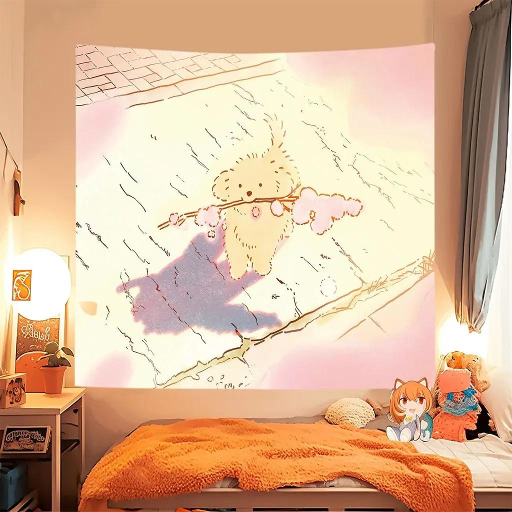 Kawaii Cat Tapestry Cute Cartoon Anime Wall Hanging Polyester Aesthetic Decor for Bedroom Dorm Kids Room Decor