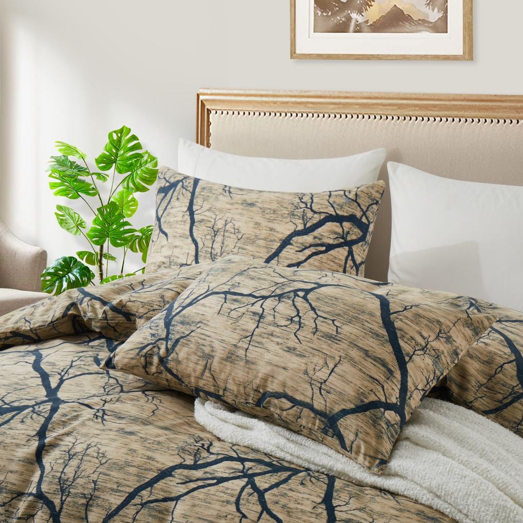 Tree Branch Duvet Cover Set Twin Queen Vintage Wood Grain Print Comforter Cover Soft Microfiber Reversible Farmhouse Bedding Set