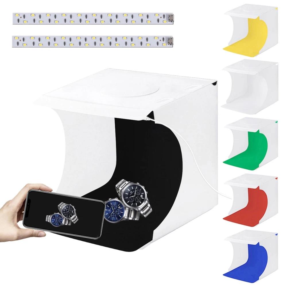 20cm Mini LED Panels Folding Portable Light Photo Lighting Desktop Studio Shooting Tent Box Kit with 2 / 6 Colors Backdrops