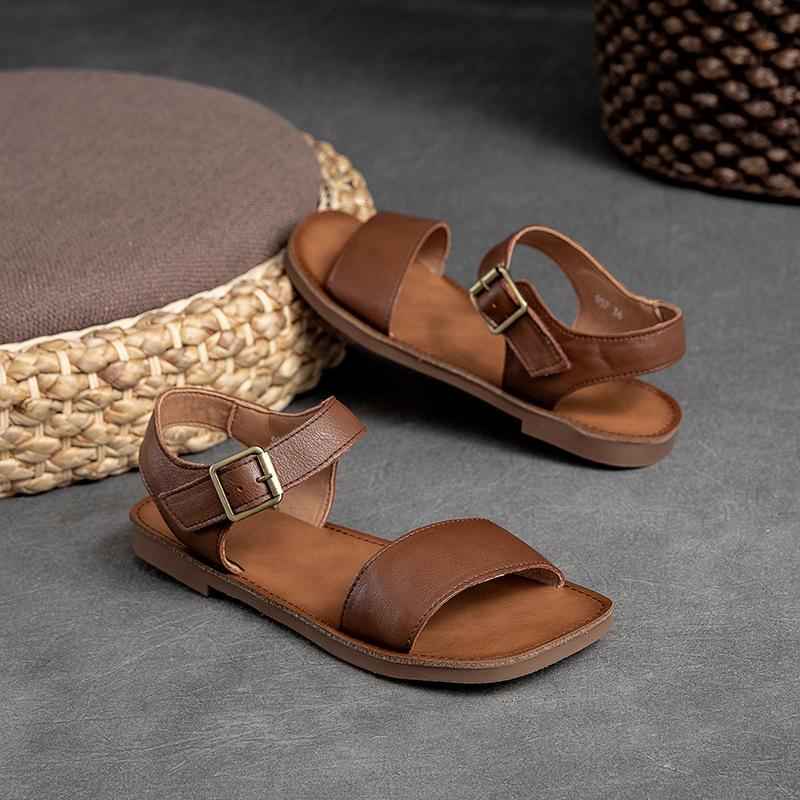 

Універсальне жіноче взуття Johnature Simple Genuine Leather Flat Sandals Hook&Loop Solid Color Soft Sole Universal 37 кавовий