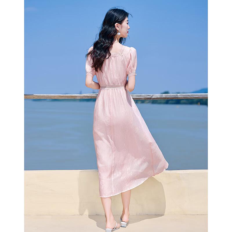 2025 Summer Tencel Blend Lace Square Neck A-Line Midi Dress