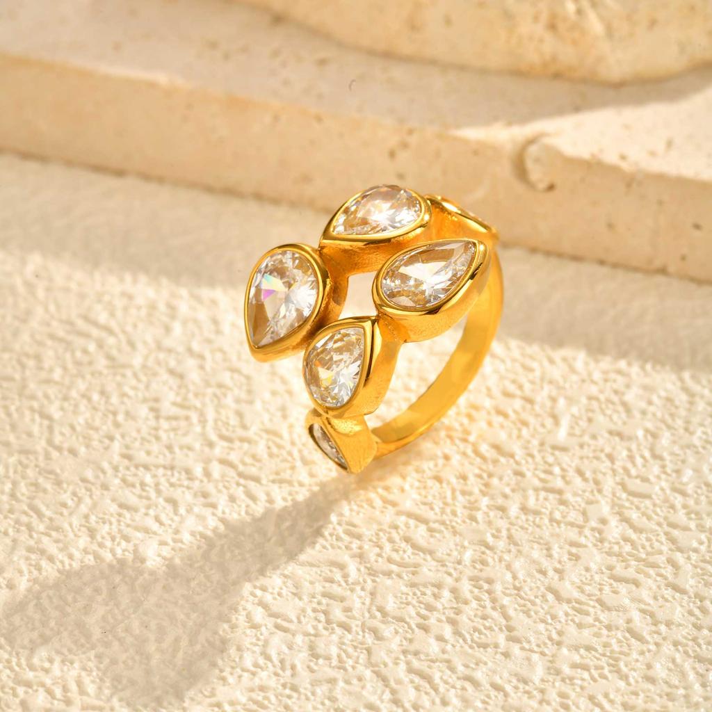 Luxury Shiny Zircon Stainless Steel Open Ring, Exquisite Chic Gold Plated Ring for Women, Fashion Exquisite Jewelry Gift