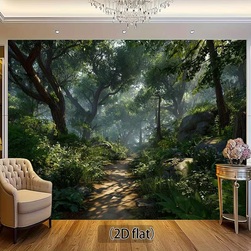 

2D Woodland Forest Backdrop, Misty Green Path Background for Outdoor Themed Party 47.2x31.5inch/120*80cm