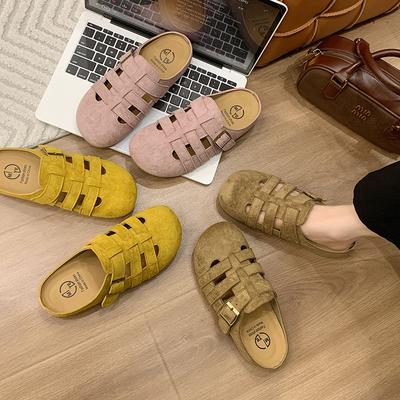 Baotou Halbschuhe Damen Sommer 2025 neu weiches Leder Schweinekäfigschuhe Plateau rutschfeste Sandalen ein Pedal Boken Schuhe