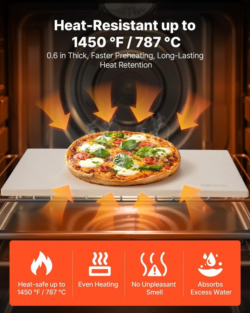 Pizza Stone, 508 x 355 mm Rectangular Cordierite Pizza Stone, Extra Large Baking-Stone with Aluminum Peel, 15 mm Thick Heat-Resistant Cordierite, for