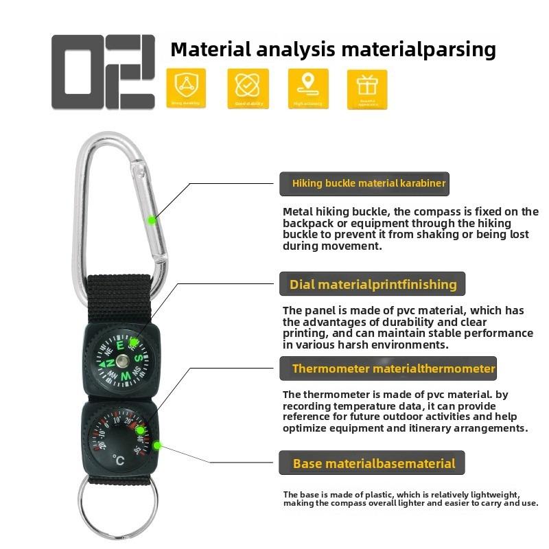 Multifunctional Compass Mountaineering Buckle with Thermometer Lanyard Compass Keychain