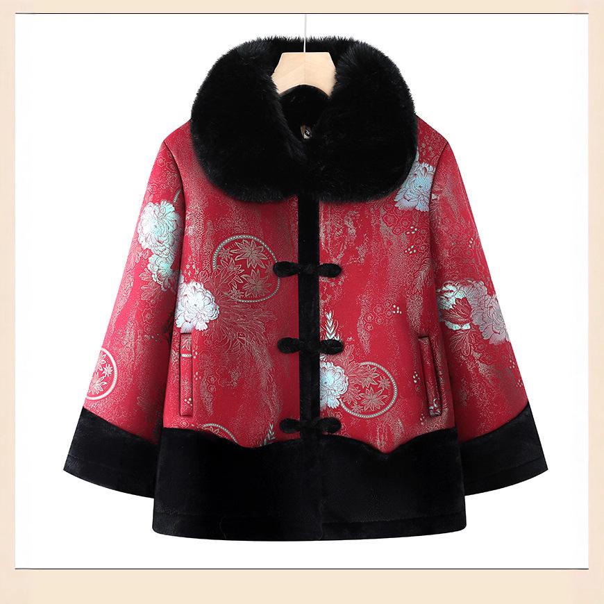 

Women s Winter Coat: Fur-Collar, Fleece-Lined for Middle-Aged & Elderly - Ideal for Mothers & Grandmothers 2XL (suggested for 105-120 jin) красный