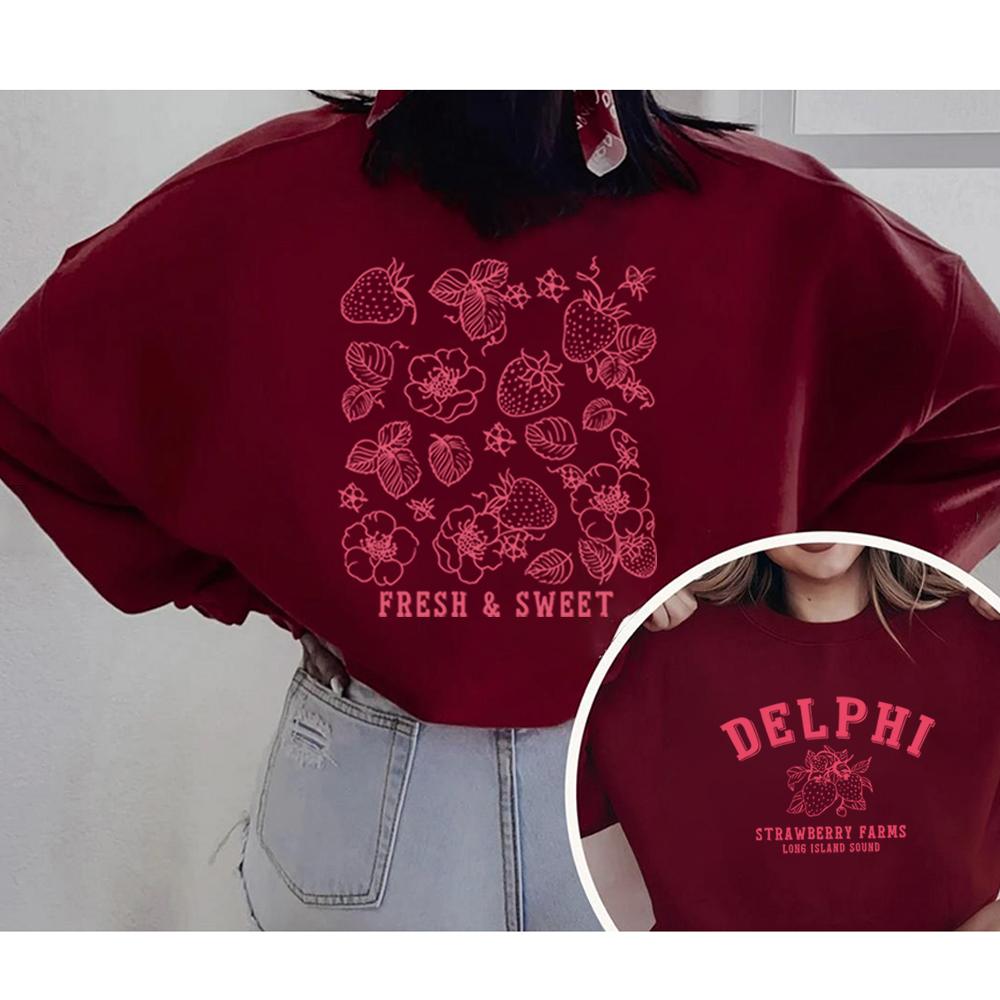 

Толстовка Delphi Strawberry Farms, футболка с рисунком клубники, женская толстовка с длинным рукавом и круглым вырезом, винтажный пуловер с капюшоном Bookish XXXL малиновый