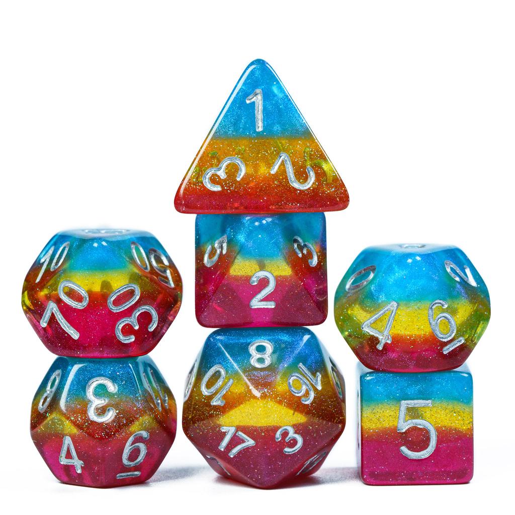 Cusdie 7Pcs Pride Flag Dice DND Trans-Pride D&D Dice Multicolor D4-D20 Polyhedral Dice Set for Role Playing Game Board Games