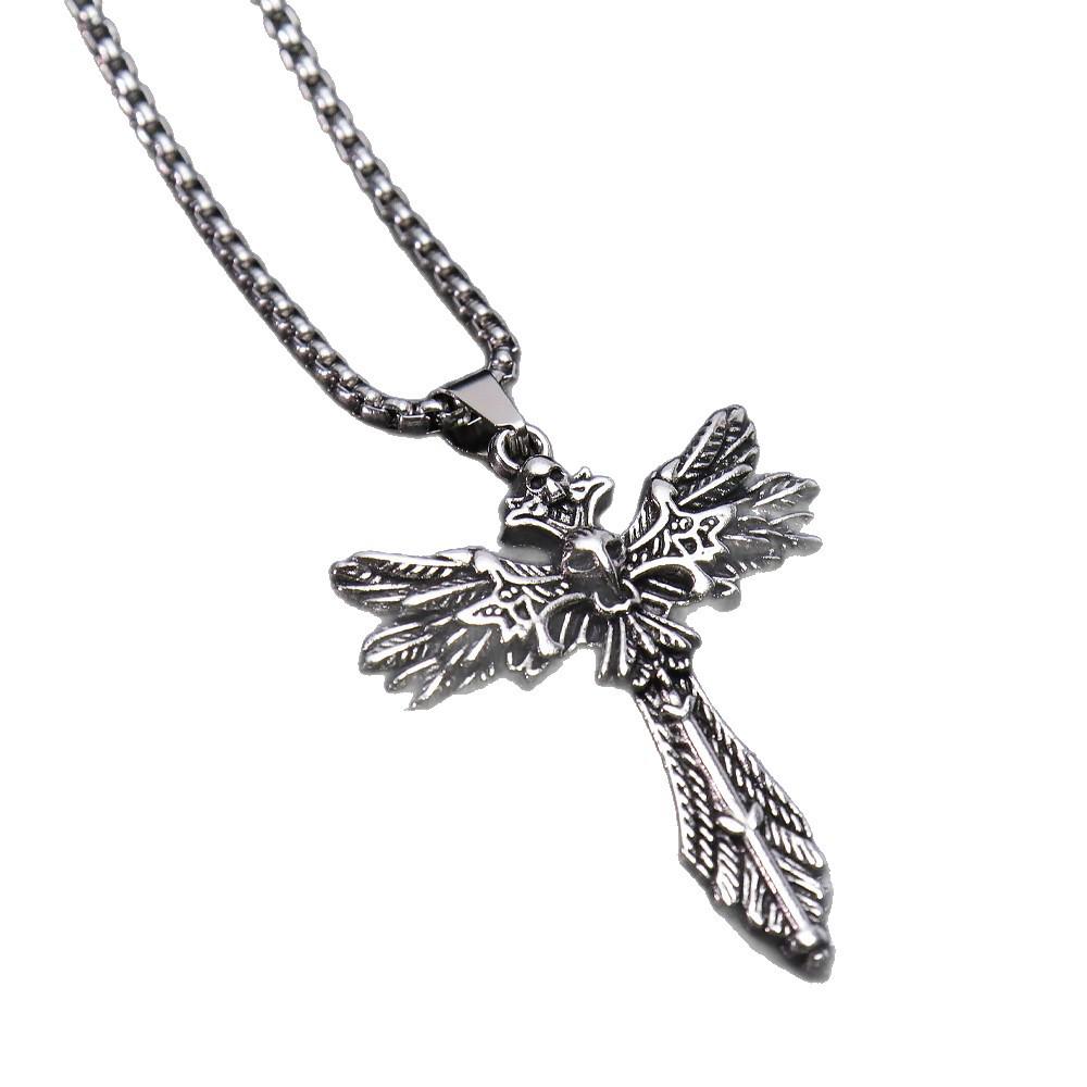 Men's Trendy Dark Hip Hop Necklace with Vintage Horus Eye Cross Pendant