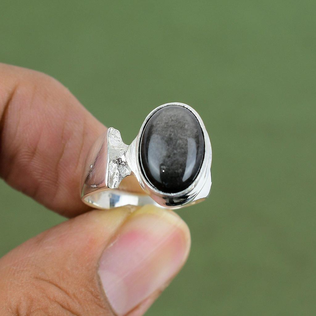 Silver Sheen Obsidian Ring 925 Sterling Silver Ring Real Gemstone Jewelry Latest Design Ring Handmade Amazing Jewelry Available In Ring Size
