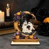 Desktop Halloween Decorations Moon Swing Ghost Figurine, Reading On with Floral Tiered Tray Decor Pumpkin Accents, Wooden Bookshelf for Desk