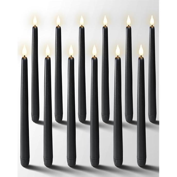 Homemory 12 Pcs Flameless Taper Candles with Remote Timer Dimmer, 11 inches Ivory Taper Candles Battery Operated, Plastic LED Candlesticks with