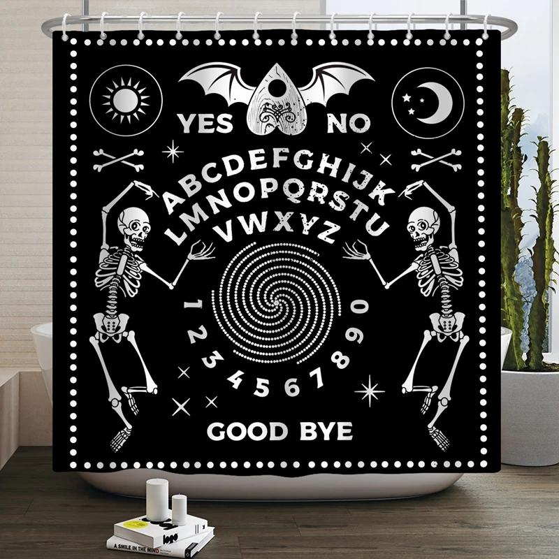 Floral Skull Shower Curtain Mushroom Gothic Halloween Bathroom Decor Curtain Skeleton Butterfly Vintage Artwork Bathtub Curtain