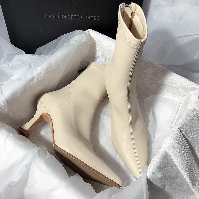 

Зимняя мода Ботильоны с острым носком Элегантные туфли на высоком каблуке из кожи 2025 года Трендовые дизайнерские туфли-лодочки Гладиаторские туфли-лодочки женские 39 покинуть белый